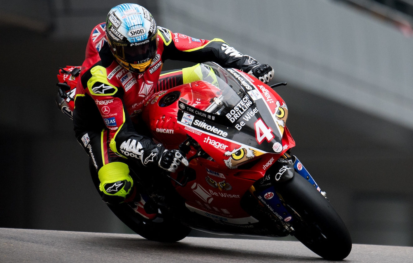 John McGuinness (4) on a PBM Ducati at Macau in 2018. Photo courtesy of Paul Bird Motorsport.