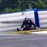 Kyle Wyman, after crashing into Roadracing World Action Fund Airfence at 104 mph in Turn One at Barber Motorsports Park. Photo courtesy of beIN SPORTS USA.