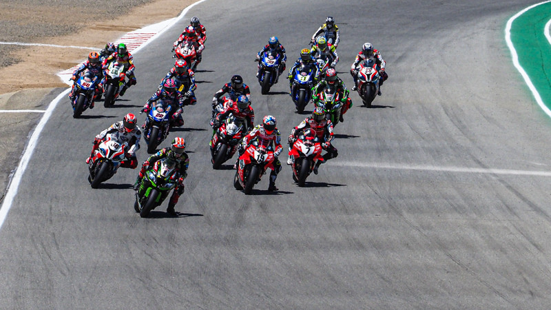 The World Superbike field, including American Garrett Gerloff, will not be seen charging down into Turn Two at WeatherTech Raceway Laguna Seca in 2020. Photo courtesy of Dorna WorldSBK Press Office.