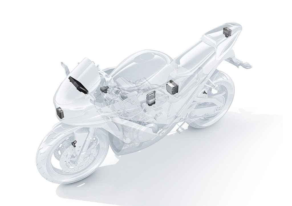 An illustration of Bosch Advanced Rider Assistance System components. Image courtesy of Kawasaki UK.