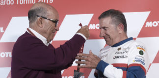MotoGP: Jorge “Aspar” Martinez Named MotoGP Legend Jorge Martinez (right) receiving his MotoGP Legend medal from Dorna CEO Carmelo Ezpeleta (left) during a ceremony today in Valencia. Photo courtesy of Dorna/www.motogp.com.