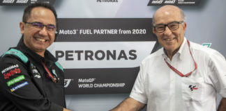 PETRONAS To Be Sole Fuel Supplier For 2020 Moto2 And Moto3 World Championships Tan Sri Wan Zulkiflee Wan Ariffin, President & Group CEO, PETRONAS (left) with Dorna CEO Carmelo Ezpeleta (right). Photo courtesy of Dorna.