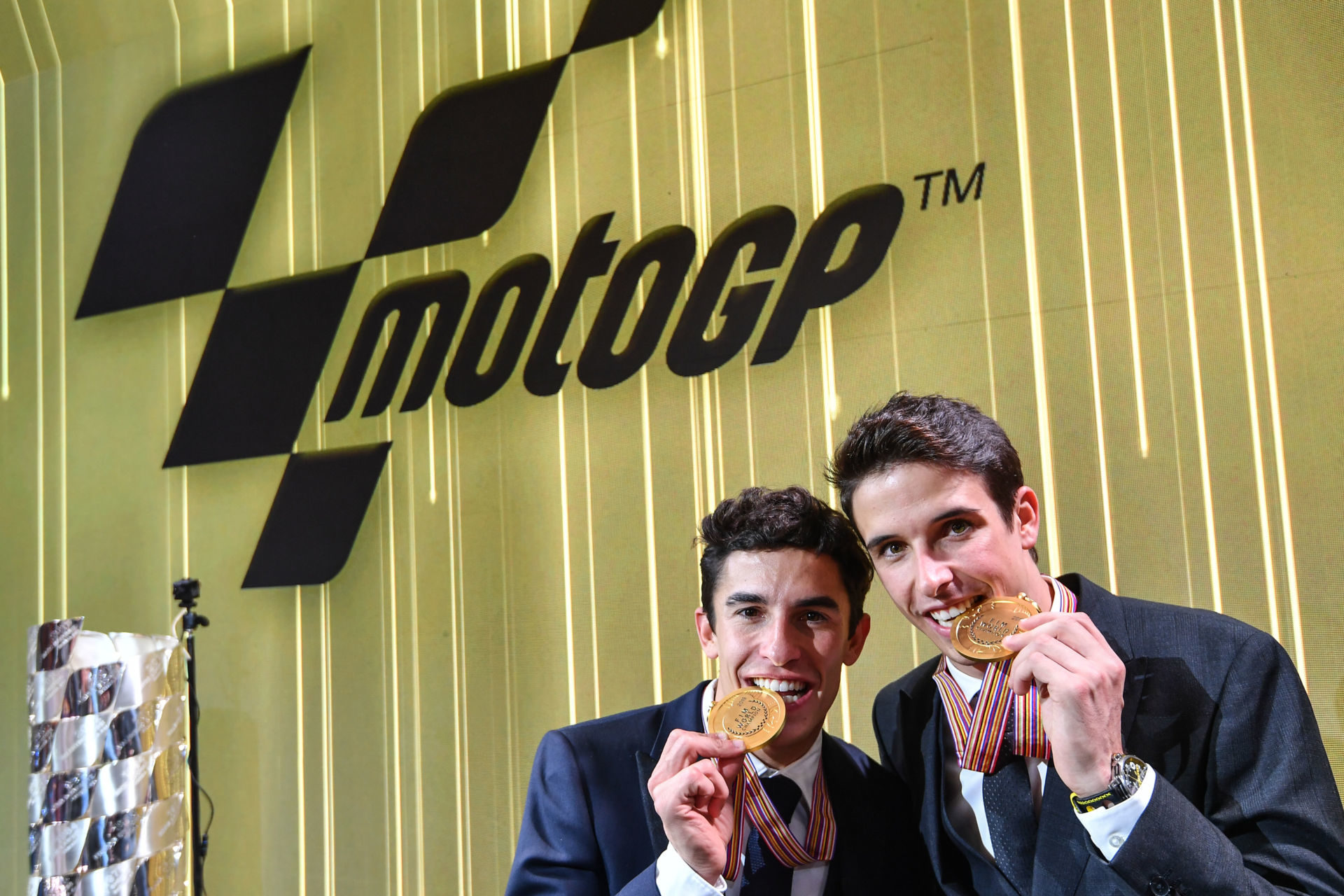 Brothers Marc Marquez (left) and Alex Marquez (right) will be teammates at Repsol Honda for the 2020 MotoGP World Championship. Photo courtesy of Dorna/www.motogp.com.