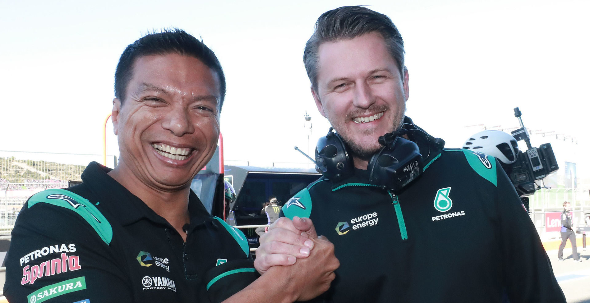 PETRONAS Yamaha Sepang Racing Team Principal Razlan Razali (left) and Team Director Johan Stigefelt (right). Photo courtesy of PETRONAS Yamaha SRT.