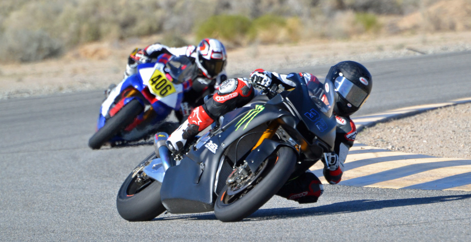 Jake Gagne (32) testing a Monster Energy Attack Performance Yamaha Racing YZF-R1 Superbike during a motorcycle members track day Monday at Chuckwalla Valley Raceway. Photo by David Swarts.