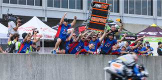 Team Hammer celebrates Bobby Fong winning the 2019 MotoAmerica Supersport Championship at Barber Motorsports Park. Photo by Brian J. Nelson.