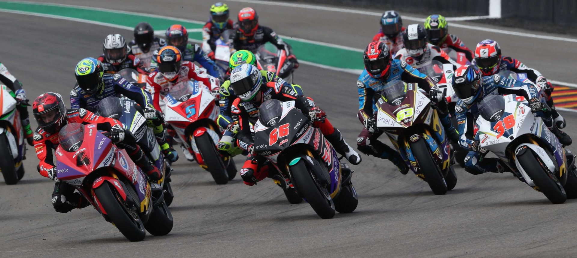 The start of the MotoE World Cup race at Sachsenring. Photo courtesy of Dorna.