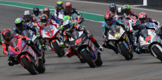 The start of the MotoE World Cup race at Sachsenring. Photo courtesy of Dorna.