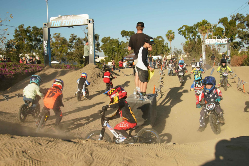 The Super-Grom Challenge Race at Fox Racing’s HQ in Southern California. Over 150 racers and 700 people attended the first-ever all-STACYC race. Photo courtesy of STACYC.