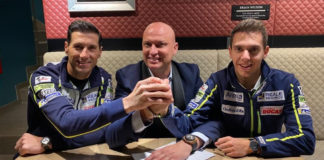 Xavier Cardelus (right) with Avintia Racing Team Manager Ruben Xaus (left) and Esponsorama CEO Raul Romero (center). Photo courtesy of Avintia Racing.