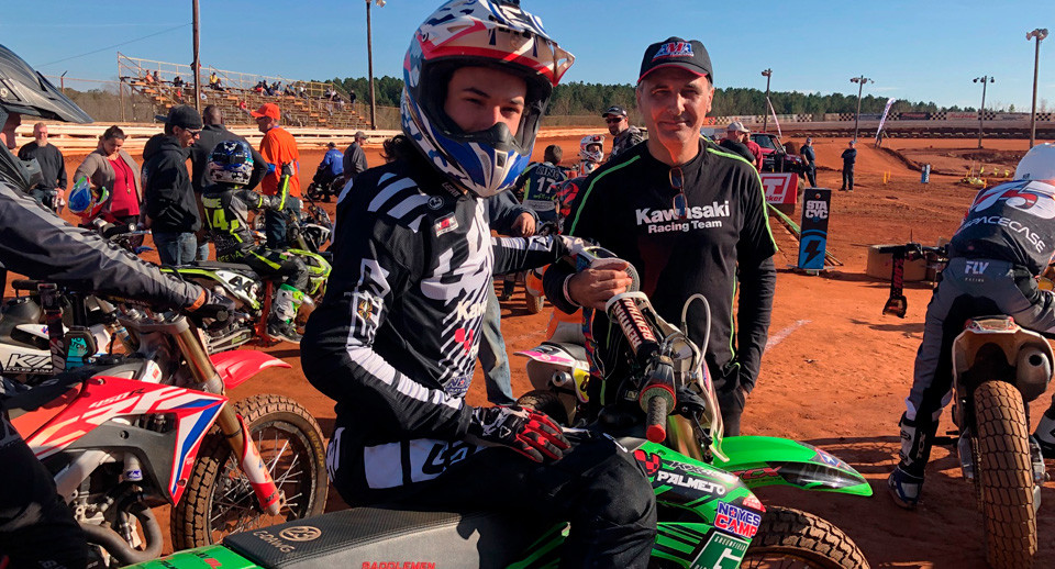 Ferran Sastre (left) with his father Josep Sastre (right) at Travelers Rest Speedway. Photo courtesy of DTRA/NoyesCamp.com.