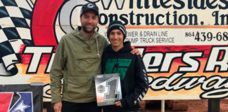 Ferran Sastre (right) with racer and race promoter Johnny Lewis (left) at Travelers Rest Speedway. Photo courtesy of DTRA/NoyesCamp.com.