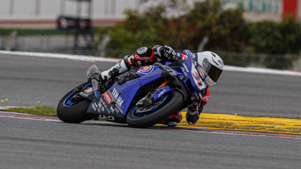 American Garrett Gerloff (31) put in another impressive performance on his GRT Yamaha WorldSBK Junior Team, outpacing more experienced riders while learning the challenging Portuguese racetrack for the first time. Photo courtesy of Dorna WorldSBK Press Office.