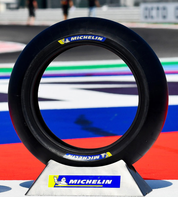 Michelin’s new-construction rear Power Slick for the 2020 MotoGP World Championship. Photo courtesy of Michelin. Michelin’s new-construction rear Power Slick for the 2020 MotoGP World Championship. Photo courtesy of Michelin.