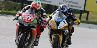 Canadian Superbike: Moments Of The Decade, 2010-2019 MotoGP, World Superbike, and MotoAmerica rider Claudio Corti (71) dropped in on the 2016 CSBK round at CTMP. However, Jordan Szoke (1) raised to the challenge and beat the Italian rider in both contests that weekend. Photo by Rob O'Brien courtesy of CSBK/PMP.