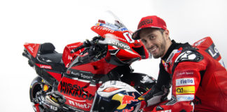 Andrea Dovizioso with his 2020 Mission Winnow Ducati Desmosedici GP20 MotoGP racebike. Photo courtesy of Ducati.