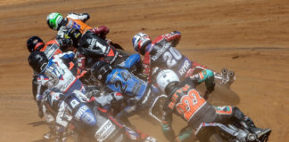 Flat track riders in action. Photo by Scott Hunter, courtesy of AFT.