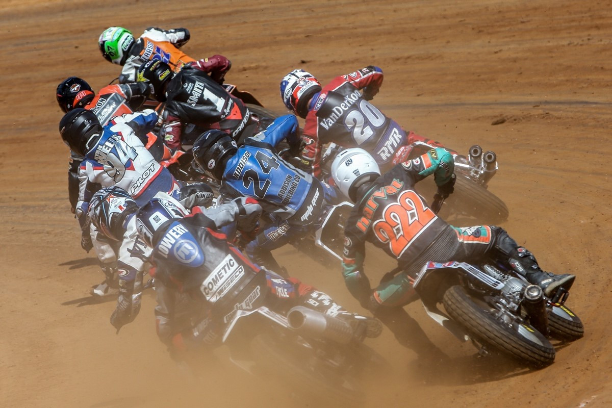 Flat track riders in action. Photo by Scott Hunter, courtesy of AFT.