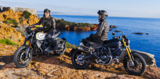 A Ducati Scrambler 1100 PRO (left) and a Scrambler 1100 Sport PRO (right). Photo courtesy of Ducati.