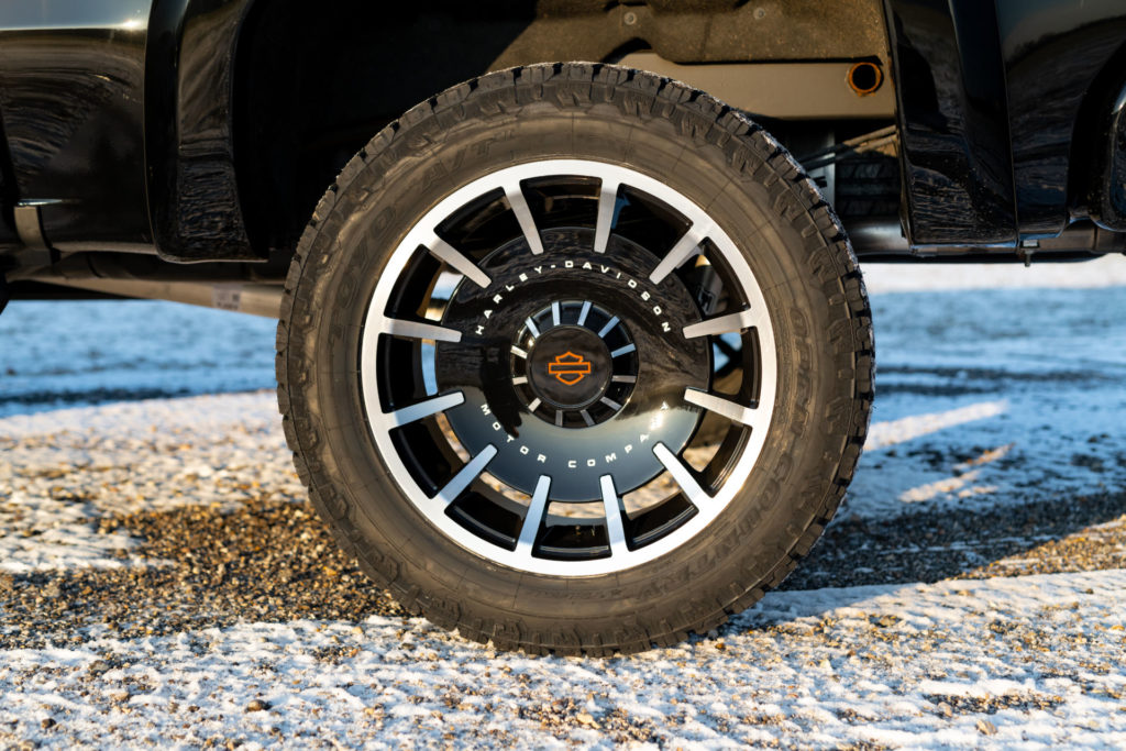 A 2020 Harley-Davidson Edition GMC Sierra pickup truck 22-inch wheel. Photo courtesy of Harley-Davidson.