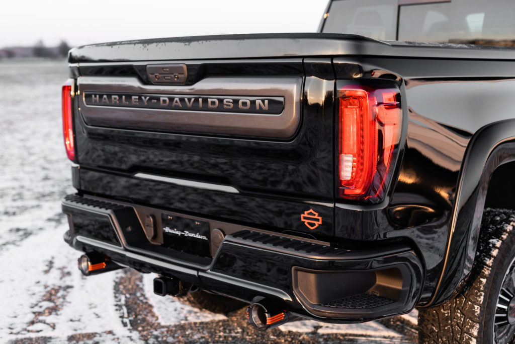 The tail end of a 2020 Harley-Davidson Edition GMC Sierra pickup truck. Photo courtesy of Harley-Davidson.