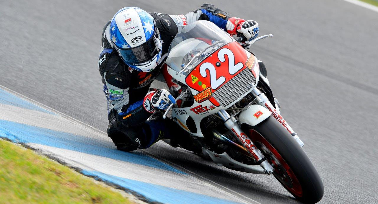 Jed Metcher (22) on his T-Rex Racing Yamaha FJ1200. Photo by Russell Colvin, courtesy of Phillip Island.