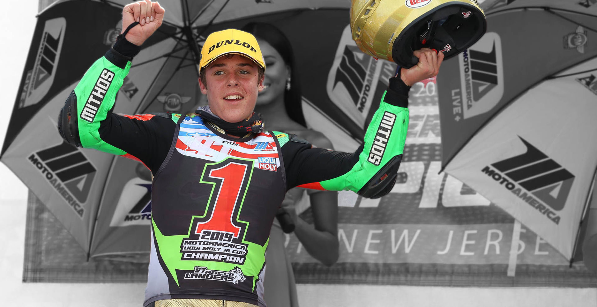 Mithos-sponsored Rocco Landers, the 2019 MotoAmerica Junior Cup Champion. Photo by Brian J. Nelson, courtesy of Mithos USA.