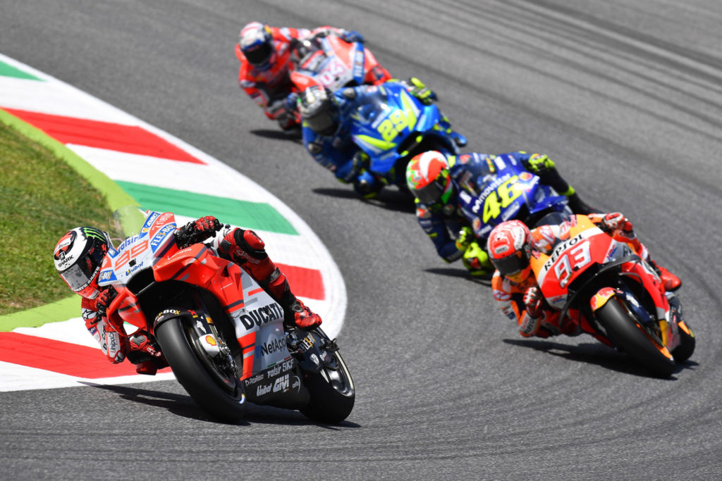 Jorge Lorenzo (99) on his way to winning the Italian Grand Prix at Mugello in 2018. Photo courtesy of Michelin.