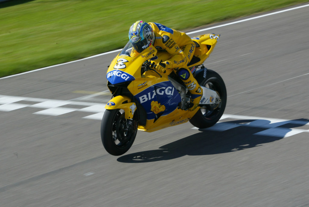 After his career on 250s, Max Biaggi (3) proved a key contender in the premier class. Photo courtesy of Dorna/www.motogp.com.