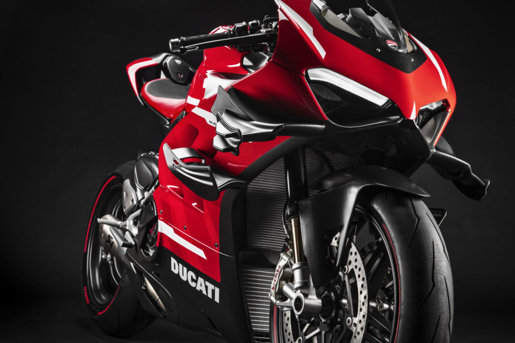 A close up of the carbon-fiber winglets on the Ducati Superleggera V4. Photo courtesy of Ducati.