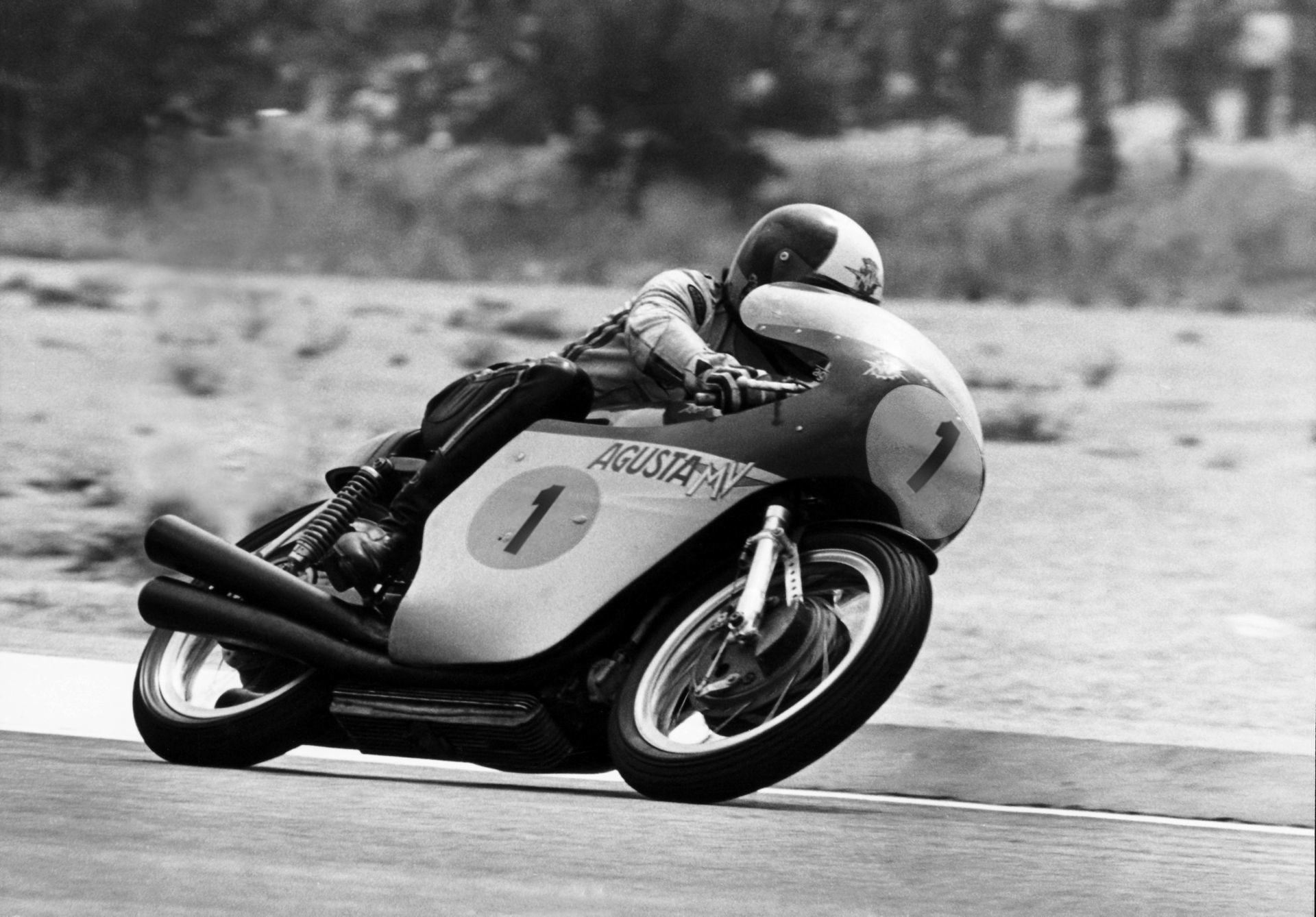 Giacomo Agostini (1) riding a 1966 500cc triple-cylinder MV Agusta Grand Prix racebike. Photo courtesy of MV Agusta.
