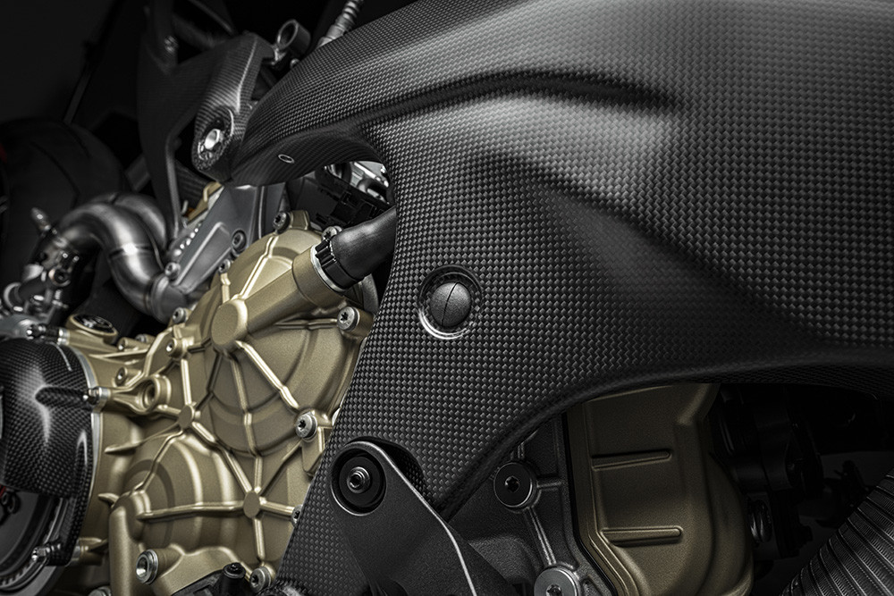 A close up of the carbon-fiber frame on the Ducati Superleggera V4. Photo courtesy of Ducati.