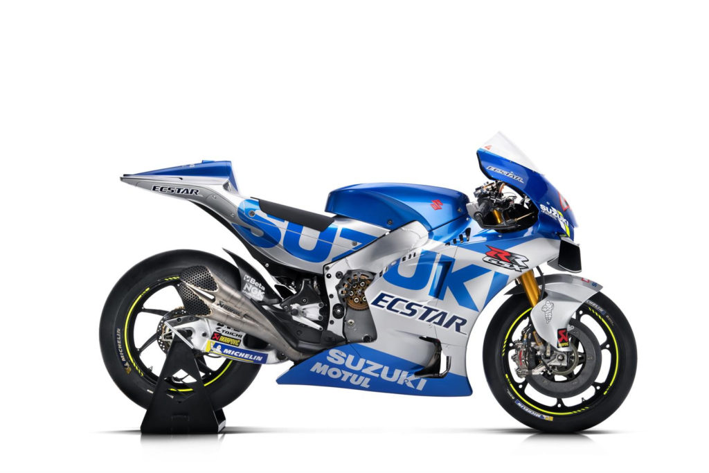 The right side of the 2020 Team Suzuki ECSTAR GSX-RR. Photo courtesy of Team Suzuki Press Office.