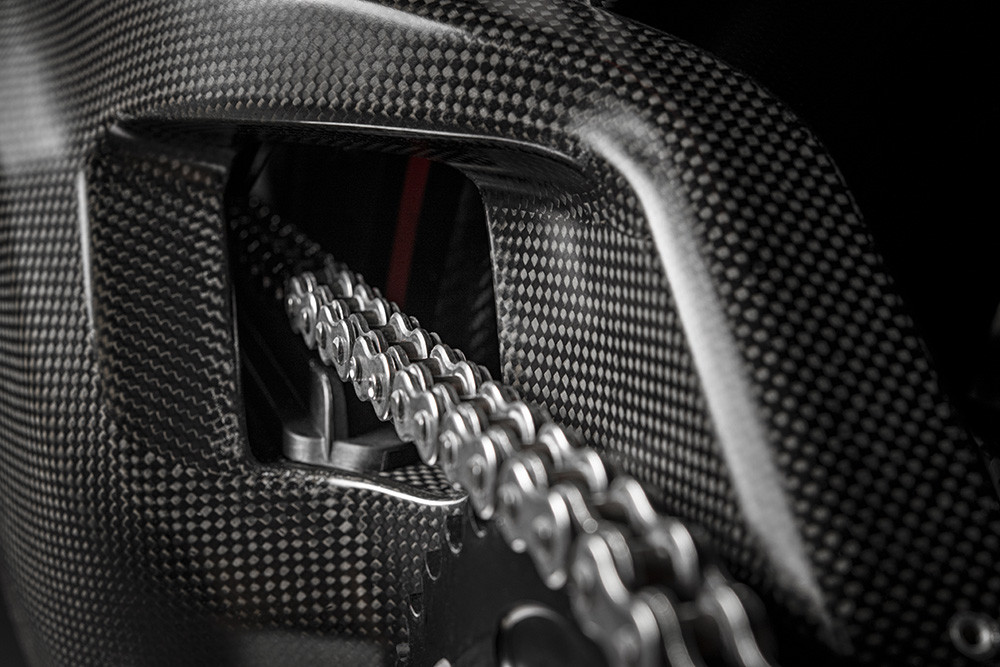 A close up of the carbon-fiber swingarm on the Ducati Superleggera V4. Photo courtesy of Ducati.