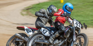 Action from the 2019 AMA Flat Track Grand Championship. Photo by Jen Muecke, courtesy of AMA.