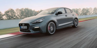 A Hyundai i30 Fastback N Performance sedan. Photo courtesy of Dorna WorldSBK Press Office.