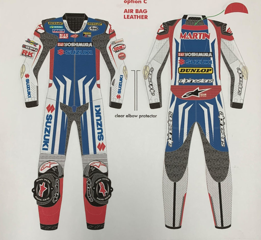 Art work representing the Martin Cardenas leathers that were stolen from Yoshimura Suzuki. Photo courtesy of Yoshimura Racing.