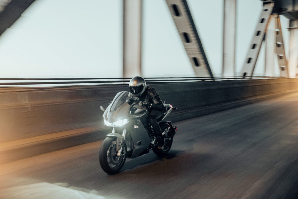 A Zero SR/S electric motorcycle at speed. Photo courtesy of Zero Motorcycles..