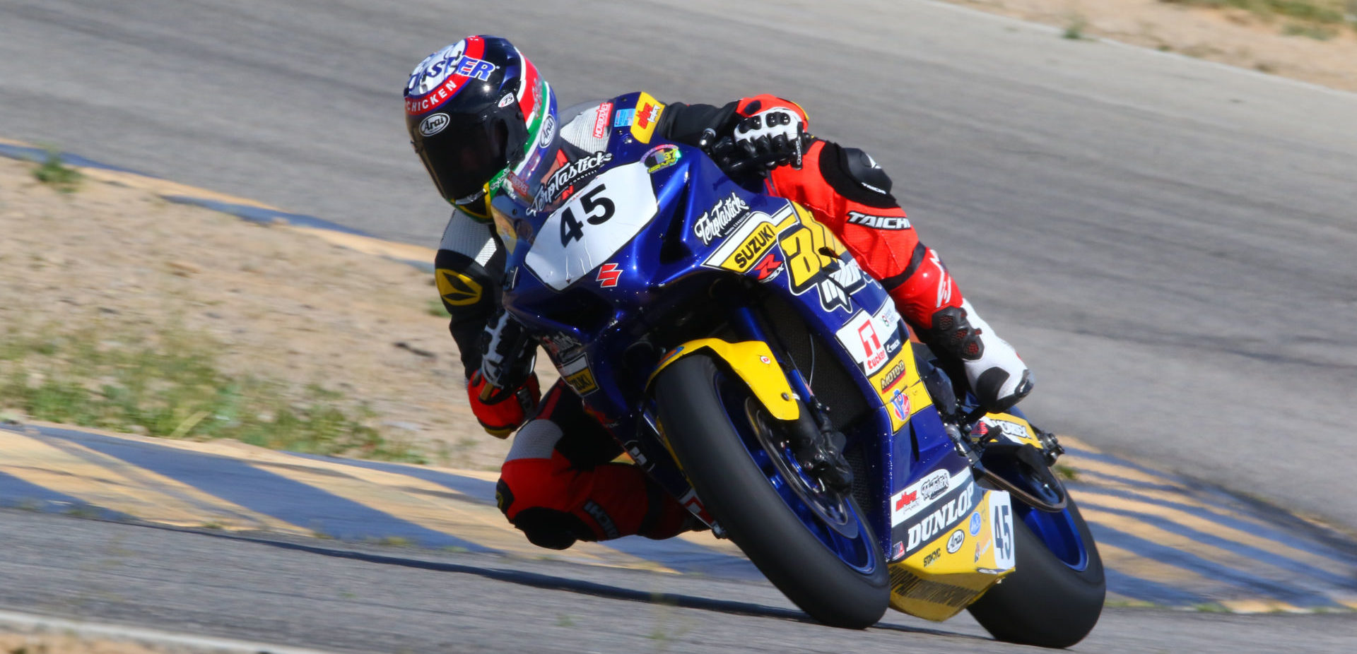 Cameron Petersen (45) at speed on his new Altus Motorsports Suzuki GSX-R1000. Photo by CaliPhotography.com, courtesy of Altus Motorsports.