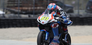 Sean Dylan Kelly (40) aboard his M4 ECSTAR Suzuki GSX-R600 during the 2019 MotoAmerica series. Photo by Brian J. Nelson.
