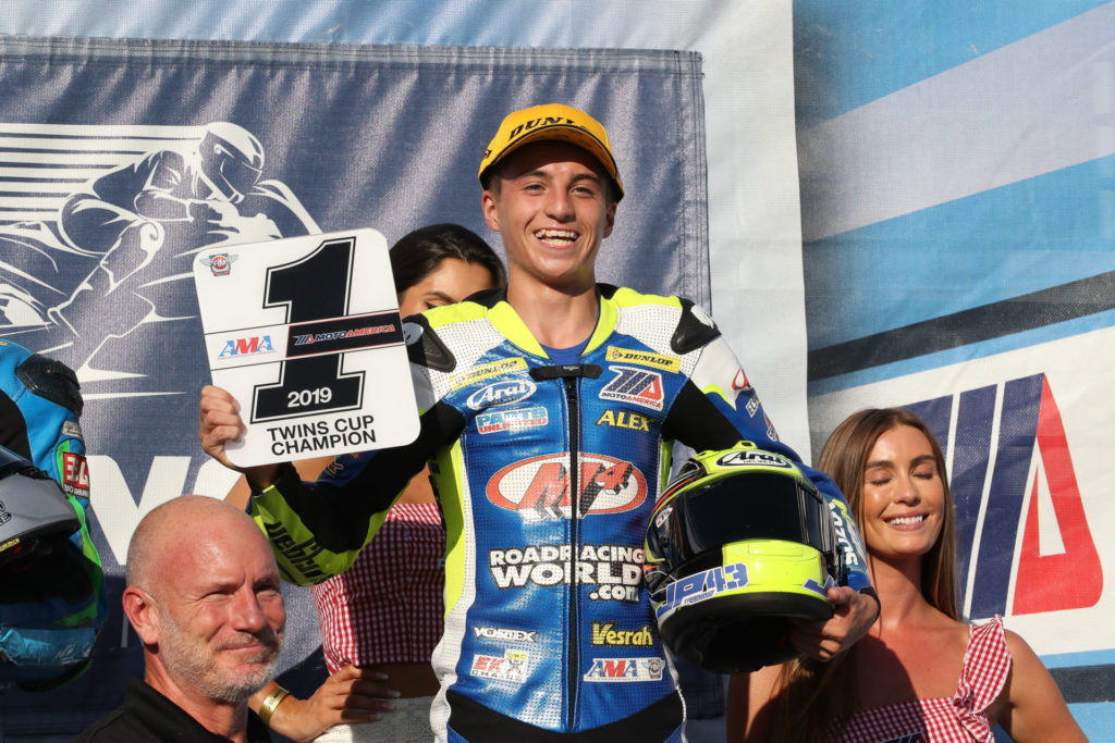 Alex Dumas won the 2019 MotoAmerica Twins Cup Title aboard his Suzuki SV650. Photo by Brian J. Nelson.