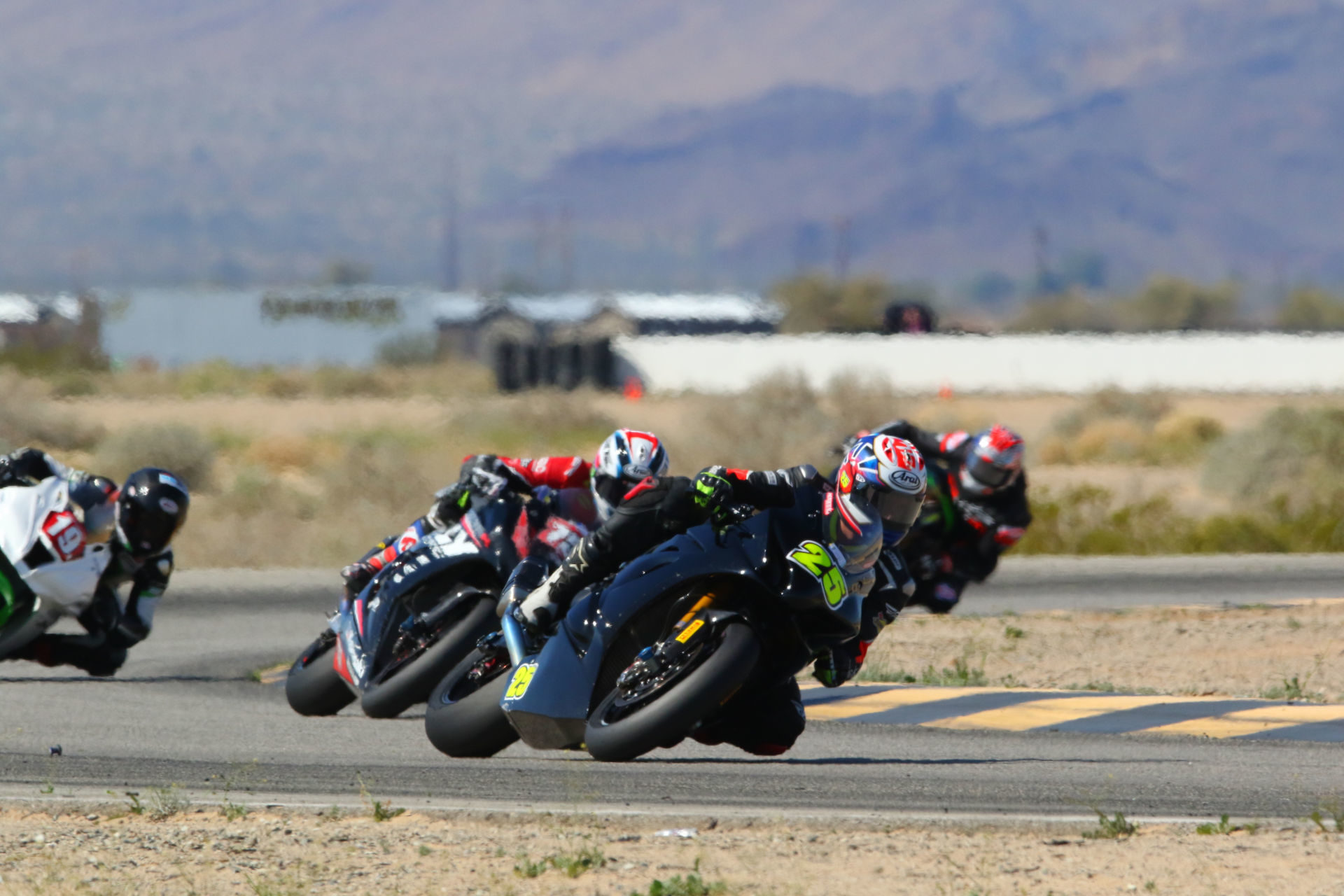 David Anthony (25) leads Bradley Ward (757), and Wyatt Farris (19) during The CVMA Shootout, Presented by TrackDaz and SoCal Trackdays at Chuckwalla Valley Raceway. Photo by CaliPhotography.com, courtesy of CVMA.