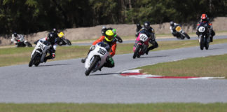 AHRMA Vintage Cup: Joyce, Larrabure Split Wins At Roebling Road Raceway Tim Joyce (309) leads Kevin Dinsmoor (304), Buff Harsh (886), Brian Larrabure (14), and others during an AHRMA Vintage Cup race at Roebling Road Raceway. Photo by etechphoto.com, courtesy of AHRMA.