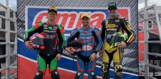 Formula One Expert race winner JC Camacho (center), runner-up Doug Frenchak (left), and third-place finisher Alan Phillips (right) on the podium at MSR Houston. Photo by Alonzo G. Contreras, courtesy of CMRA.