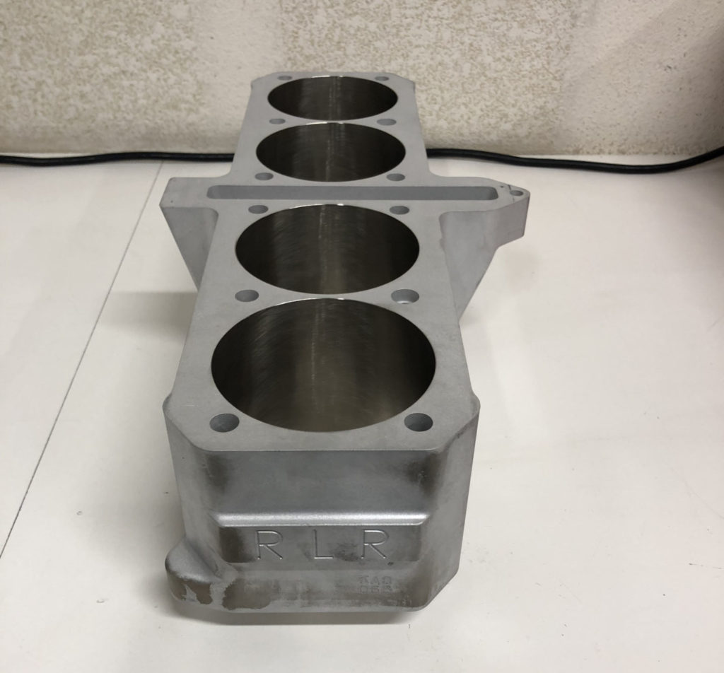 An example of the Suzuki drag racing cylinder blocks that were stolen from Yoshimura Racing. Note the "RLR" machined in the side. Photo courtesy of Yoshimura Racing.
