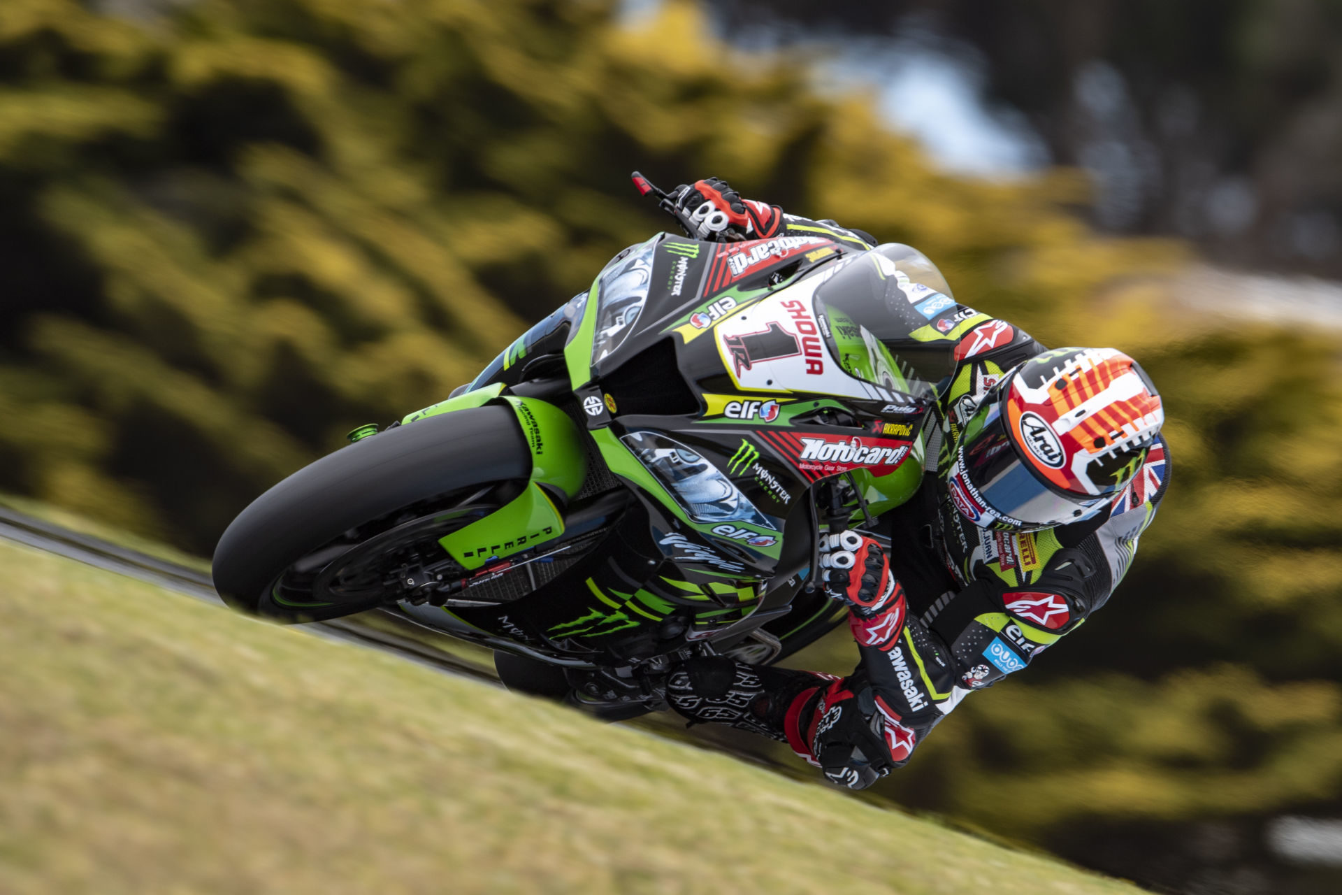 Defending Superbike World Champion Jonathan Rea (1) in action at Phillip Island in 2019. Photo courtesy of Kawasaki.