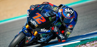 Marco Bezzecchi (72) at speed at Jerez. Photo courtesy of Dorna.