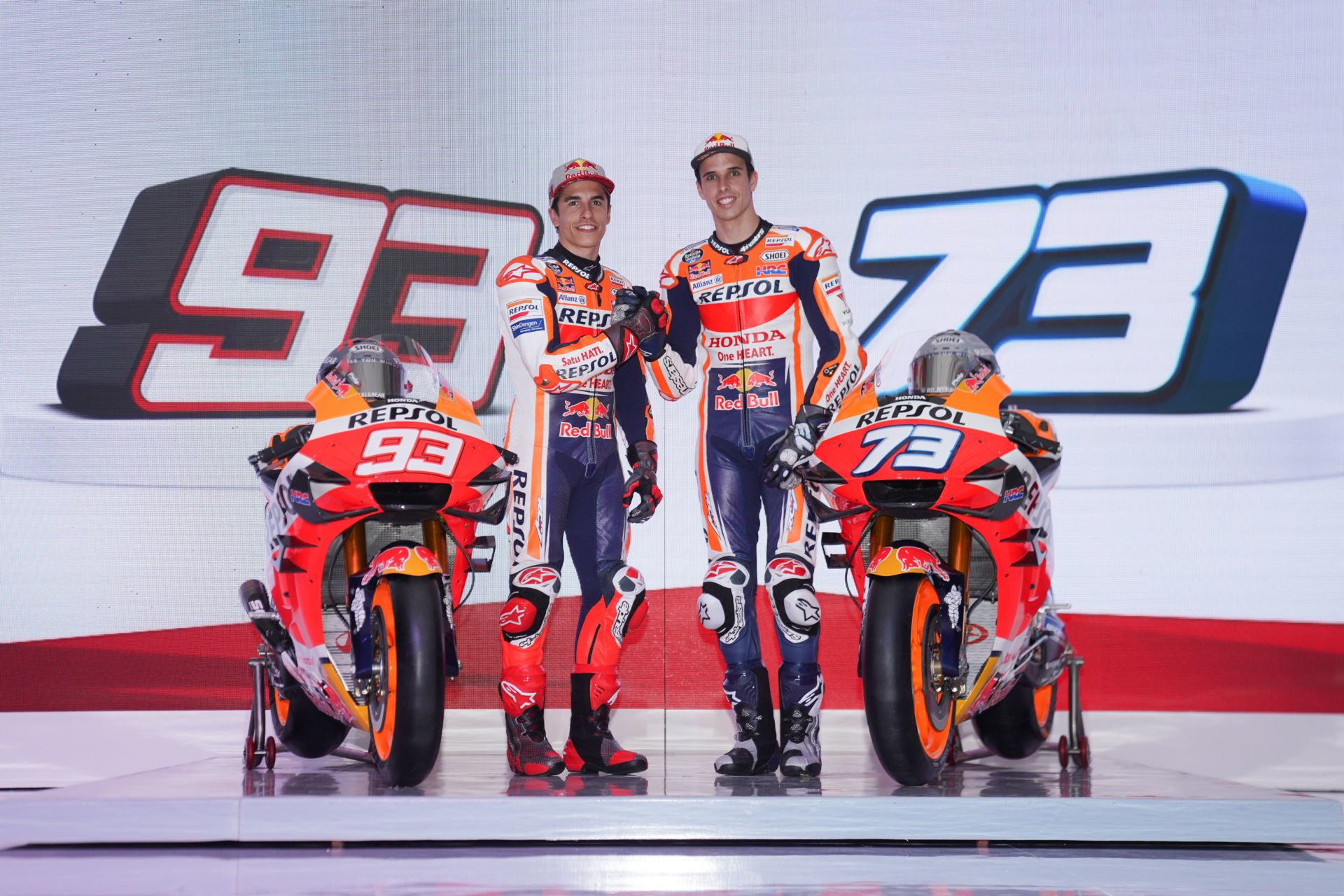 Brothers Marc Marquez (left) and Alex Marquez (right) at the official Repsol Honda MotoGP team introduction in Indonesia. Photo courtesy of Honda Racing Corporation (HRC).