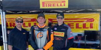 Pirelli Road Race Manage Oscar Solis (left), Moto Station’s Kory Cowan (center), and CT RACING owner Corey Neuer (right). Photo courtesy of CT Racing.