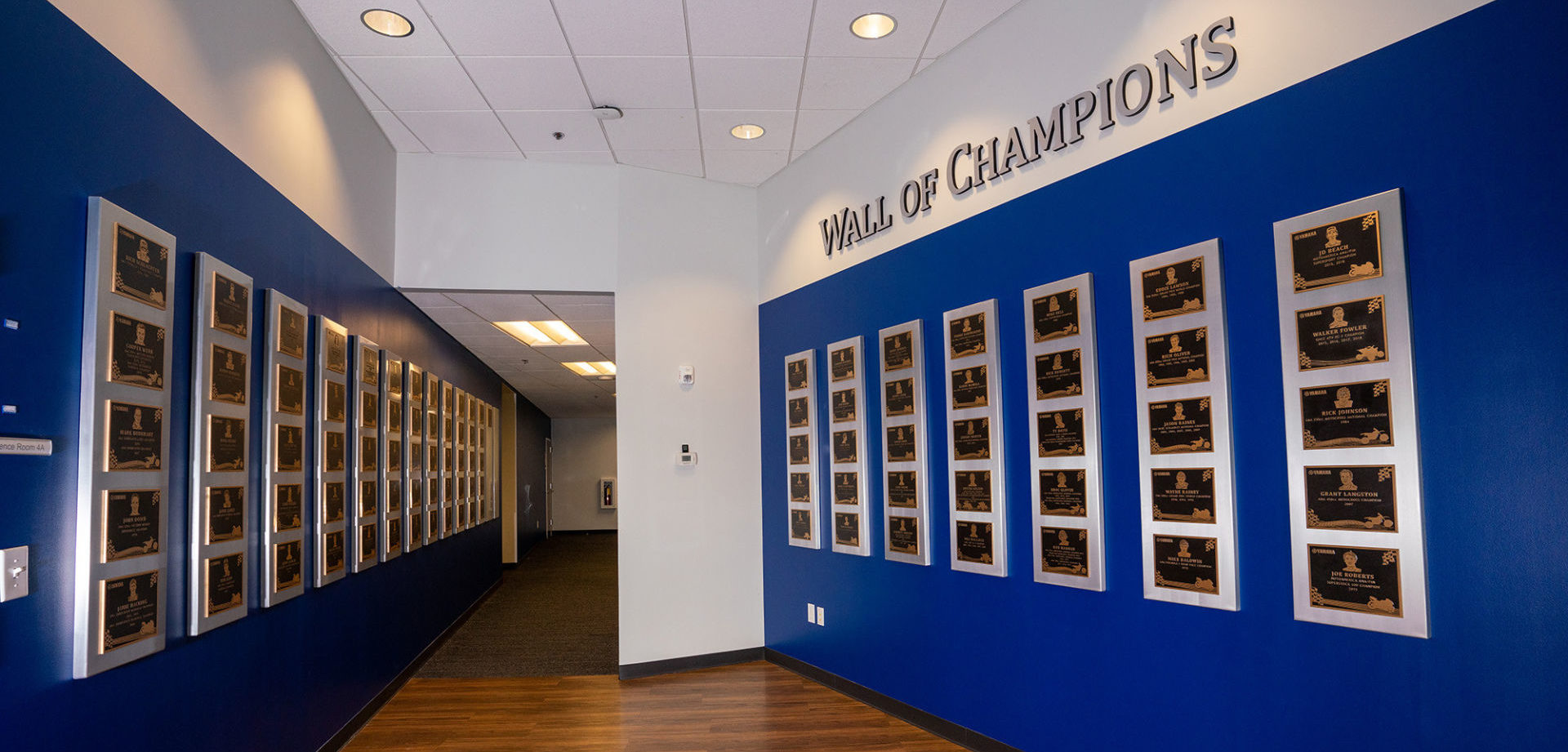 The relocated Wall of Champions at Yamaha’s Marietta, Georgia facility. Photo courtesy of Yamaha Motor Corp., U.S.A.